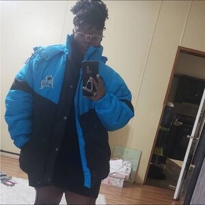 Vibrant Blue and Black Winter Jacket